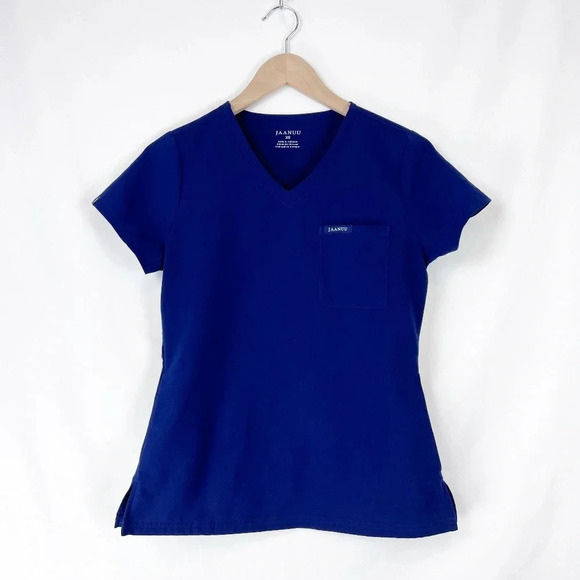 Jaanuu Scrubs Navy V Neck Top Pockets - Picture 1 of 4